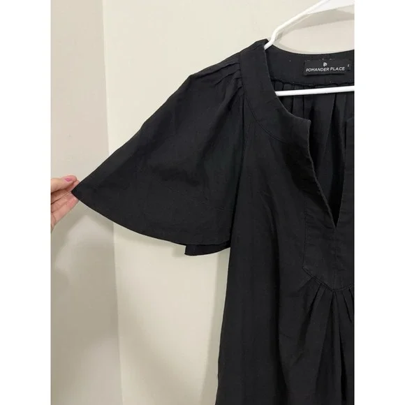Pomander Place Tuckernuck Black Finley Flutter Sleeve Mini Dress Cotton Sz Small - Picture 6 of 11